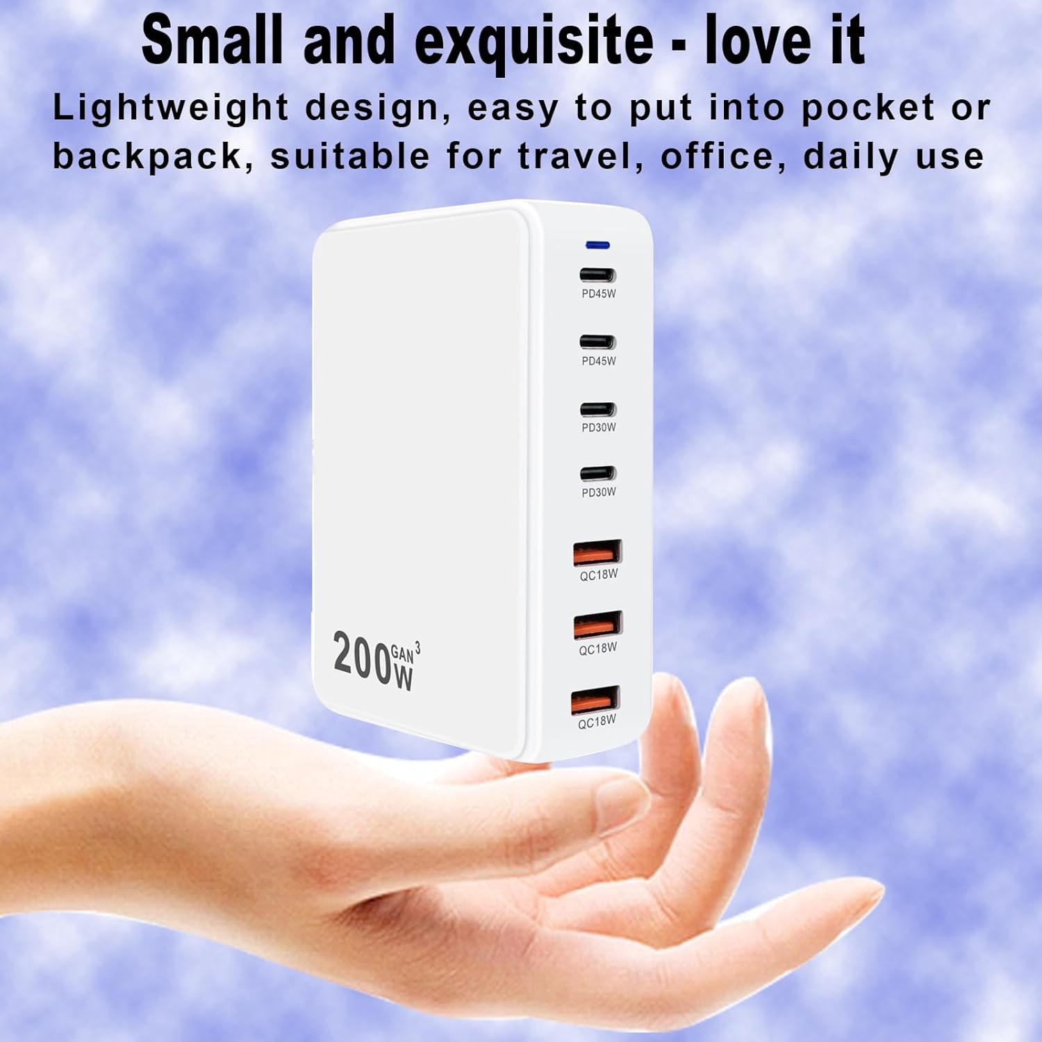 USB C Charger 200W USB C Charger Block, Upgraded GaN 7-Port Fast Charging Station Hub, Laptop Charger Adapter, Compatible with MacBookAir/Pro, DELL, iPhone16/15, iPad, Steam (White)