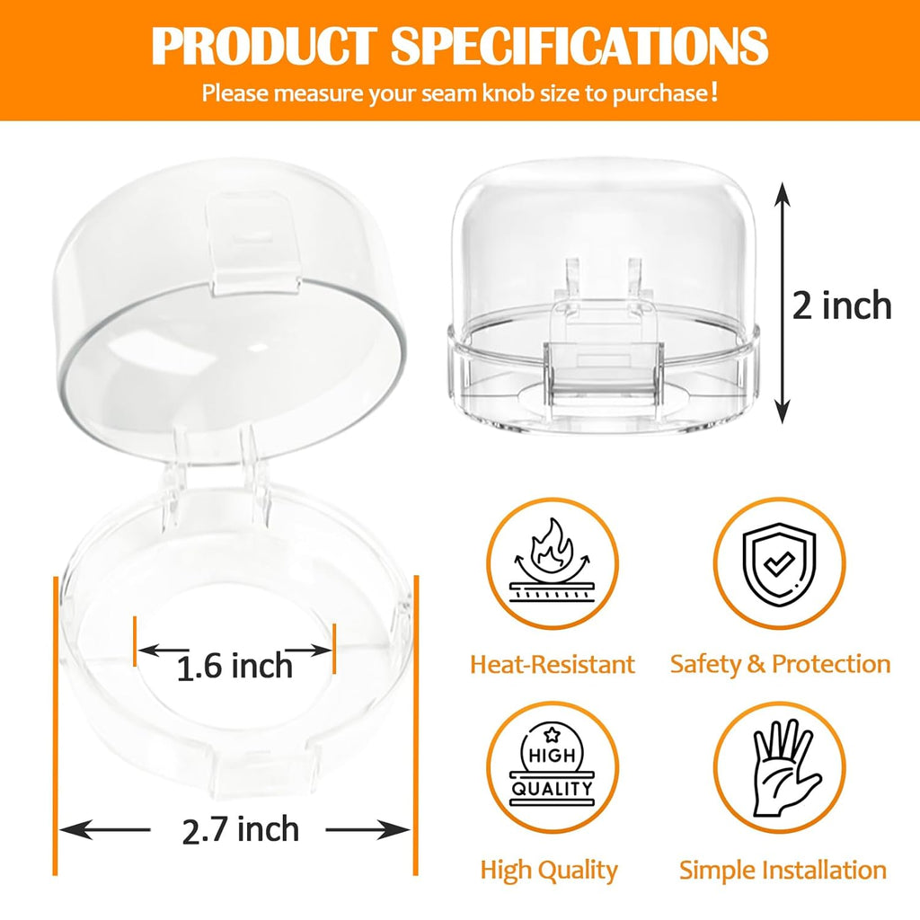 Stove Knob Covers for Child Safety (5 Pack), Stove Knob Safety Covers, Childproof Oven Lock Knob Covers with Adhesive, Prevent Kids-Pets from Gas Stove Knob Locks, Heat-Resistant Upgraded-Clear