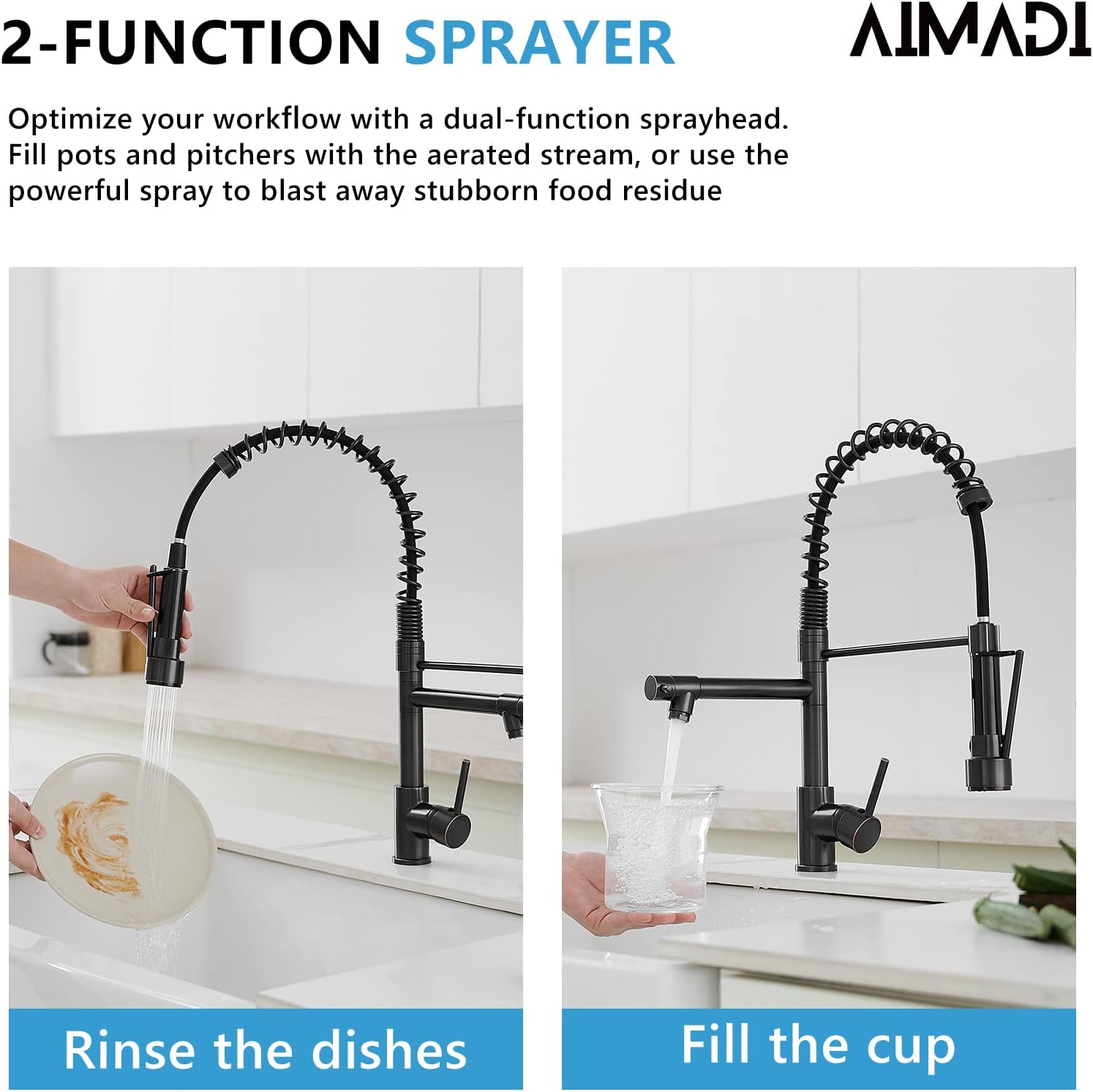 Oil Rubbed Bronze Kitchen Faucet,AIMADI Commercial Style Spring Kitchen Sink Faucet,Modern Single Handle Single Hole Kitchen Faucets with Pull Down Sprayer