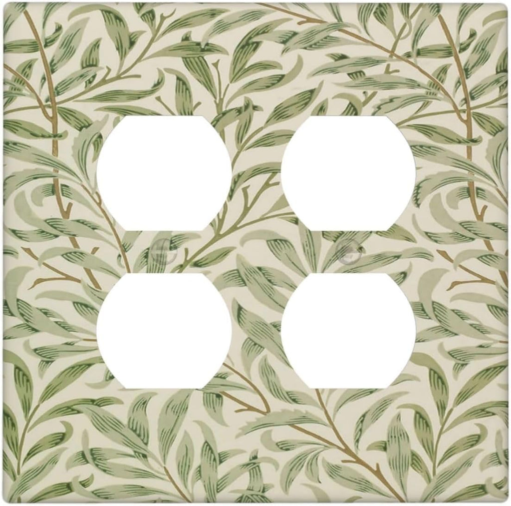 Decorative Outlet Covers Morris Green Willow Leaf Olive Leaves 2 Gang Wall Plate Cover Double Duplex Receptacle Two Switch Light Switch Cover Plate Jumbo Dual Faceplate for Home Decor