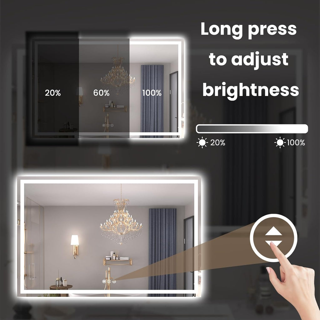 55"X36" LED Bathroom Mirror with Front Lights and Backlit, Anti-Fog, Dimmable, Shatter-Proof Tempered Glass, Lighted Bathroom Vanity Mirror for Wall with 3 Colors, Memory Function