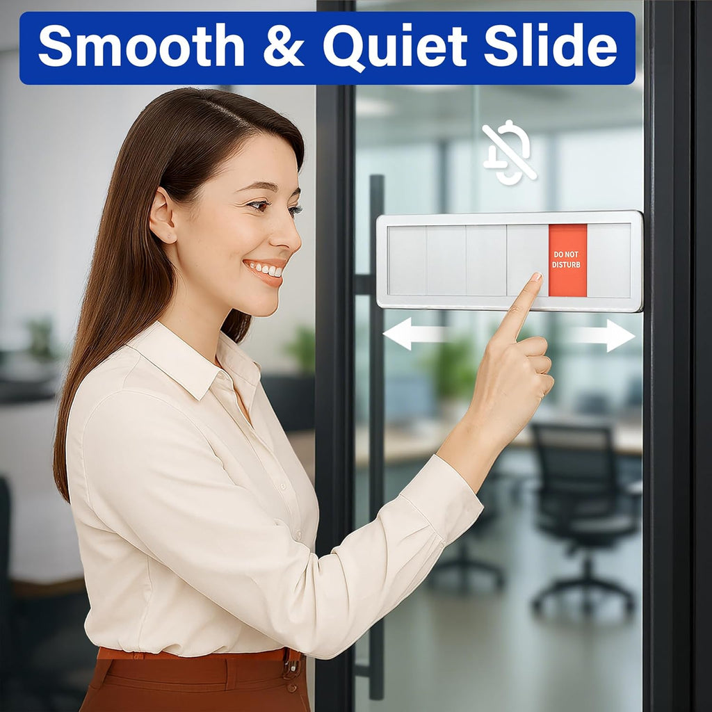 Office Door Signs with 6 Printed Status Options – Do Not Disturb, Out of Office, In a Meeting, Please Knock, Back Soon, Come on in – Includes Custom Personalized Blank Sticker for Privacy Workspace or Studio Available and Away
