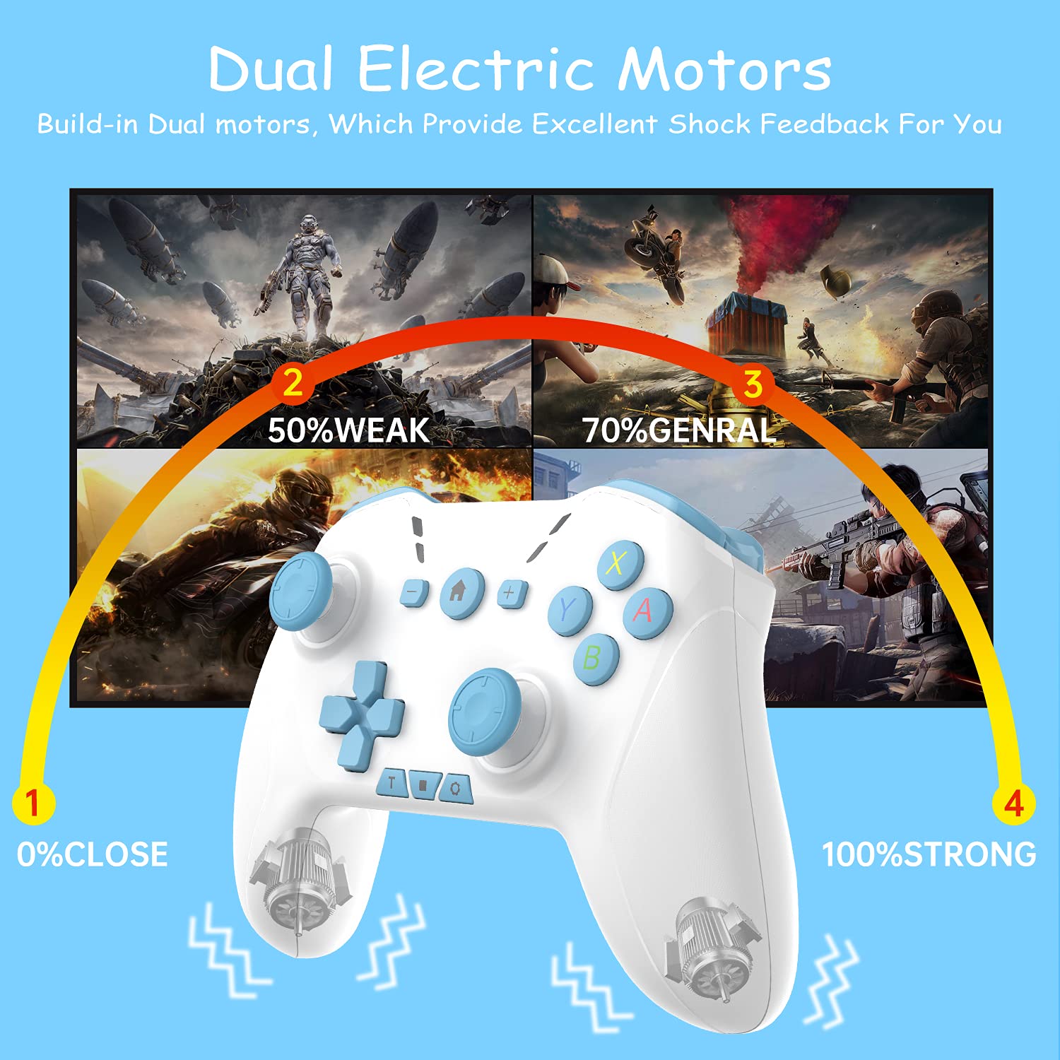 Bluetooth Controller for Switch/Mac/PC/Steam/Mobile Phone/iOS/Android//TV/iPad/Table/Apple Arcade MFi Games, switch pro controller wireless with Adjustable Dual Motion,Turbo,Macros,6-Axis,Wake Up for Black Myth: Wukong (Black) (Purple) (Light White Blue)