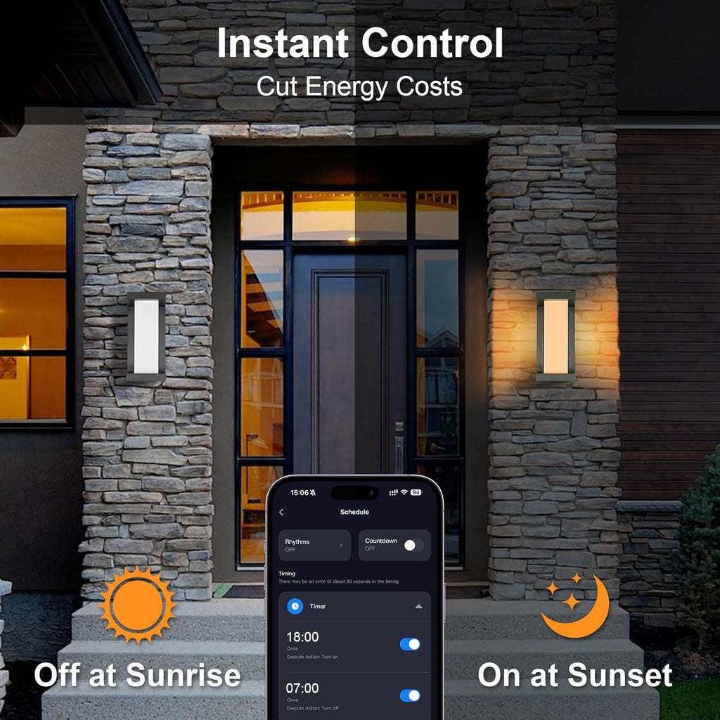 LED RGBCW Outdoor Wall Light Fixtures, Smart Led Porch Lights, 3000K- 5000K RGBCW Exterior Lighting, Wall Sconce, Dimmable Wall Mount Outside Lights for House,Garage,Backyard