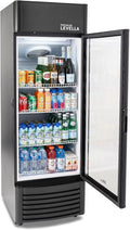 PremiumLevella PRF907DX Glass Door Display Refrigerator 9.0 cu ft Commercial Beverage Cooler Merchandiser With Customizable Lightbox - Black
