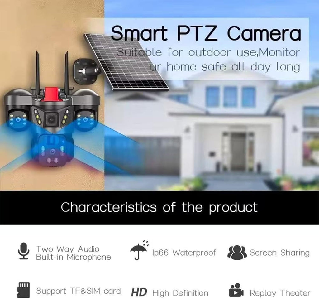 4K Solar Security Camera, 3 Cameras Security Cameras Wireless Outdoor, 360° Pan & Tilt Surveillance, Have Alarm Detection, Smart Monitor＆Night Vision, Two Way Intercom Outdoor Function 2.4GHz Wi-Fi