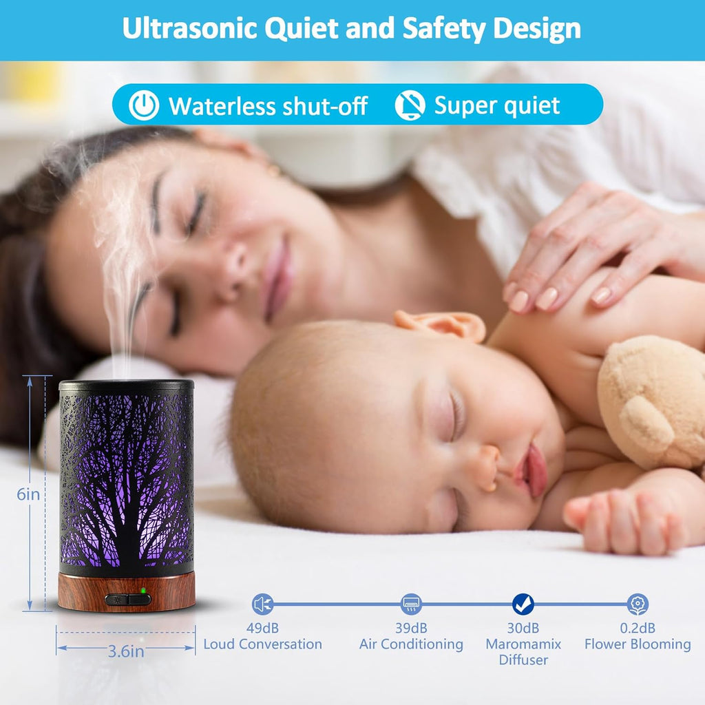 Essential Oil Diffuser - 150ML Metal Aromatherapy Diffuser for Essential Oils with 7 Colors Lights Gifts for Mom Auto Shut-Off & Ultrasonic Cool Mist Diffuser, Ambience for Home