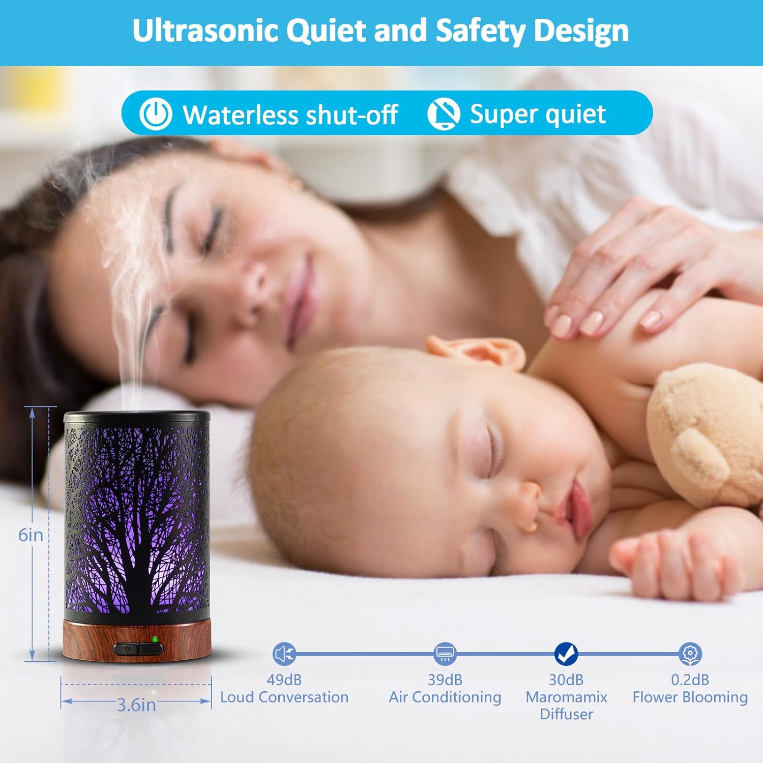 Essential Oil Diffuser - 150ML Metal Aromatherapy Diffuser for Essential Oils with 7 Colors Lights Gifts for Mom Auto Shut-Off & Ultrasonic Cool Mist Diffuser, Ambience for Home