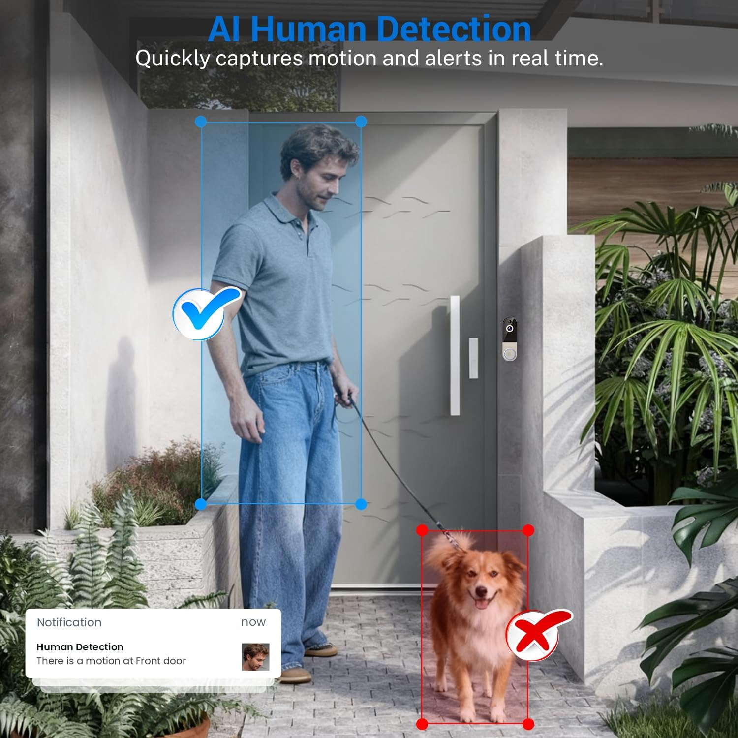 Wireless Doorbell Camera with Rechargeable Battery, 1080P Resolution, 2-Way Audio, Night Vision, AI Human Detection, Cloud Storage, 2.4G WiFi