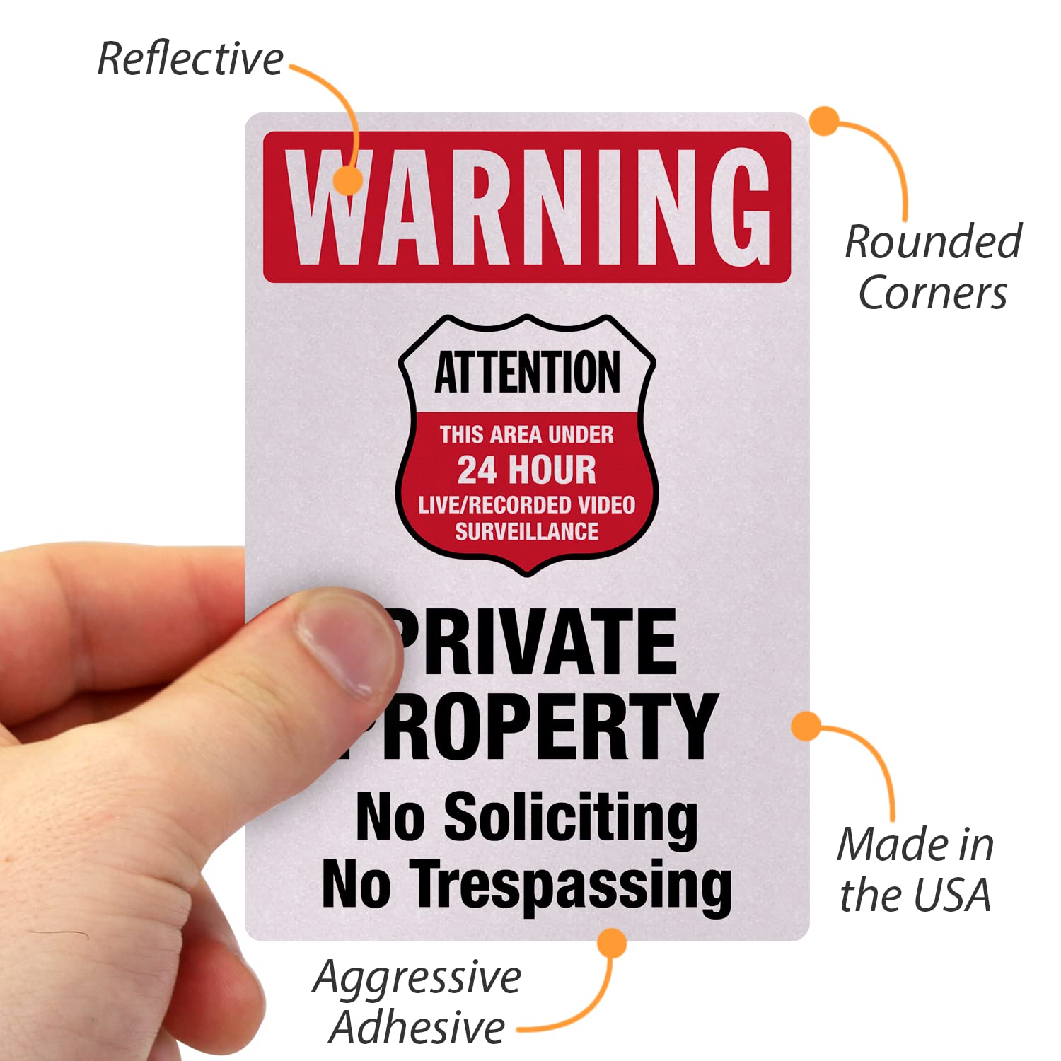 SmartSign Private Property No Soliciting No Trespassing Stickers/Labels, Pack of 3, EG Reflective Adhesive Decals, Easy Peel-Off, 7-Year Outdoor Life, Made in USA