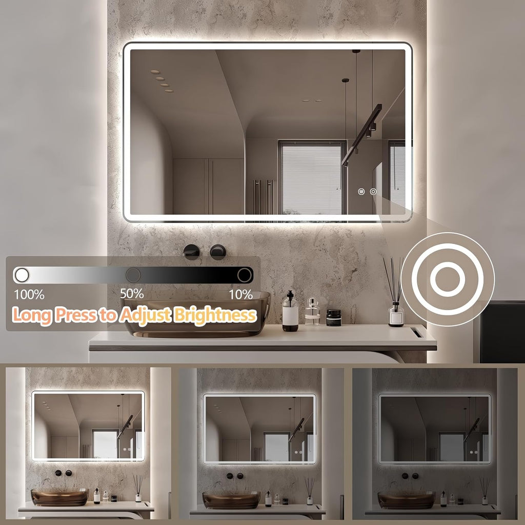 Niccy 20"x32" LED Bathroom Mirror, Rectangle Vanity Mirrors with Lights, Frontlit & Backlit Lighted Vanity Mirror, Memory Funtion, 3 Colors & Stepless Dimmable, Anti-Fog, Horizontal/Vertical