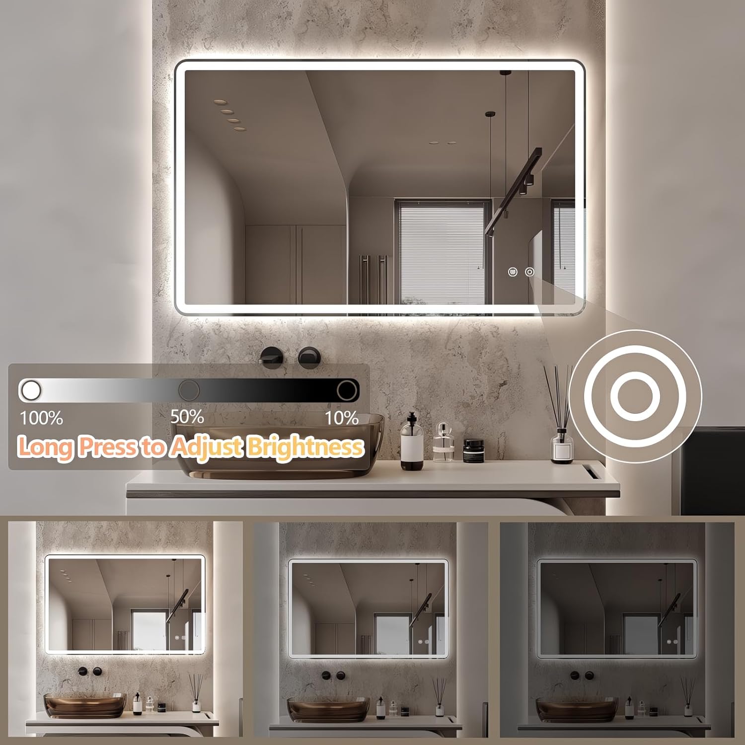 Niccy 20"x32" LED Bathroom Mirror, Rectangle Vanity Mirrors with Lights, Frontlit & Backlit Lighted Vanity Mirror, Memory Funtion, 3 Colors & Stepless Dimmable, Anti-Fog, Horizontal/Vertical