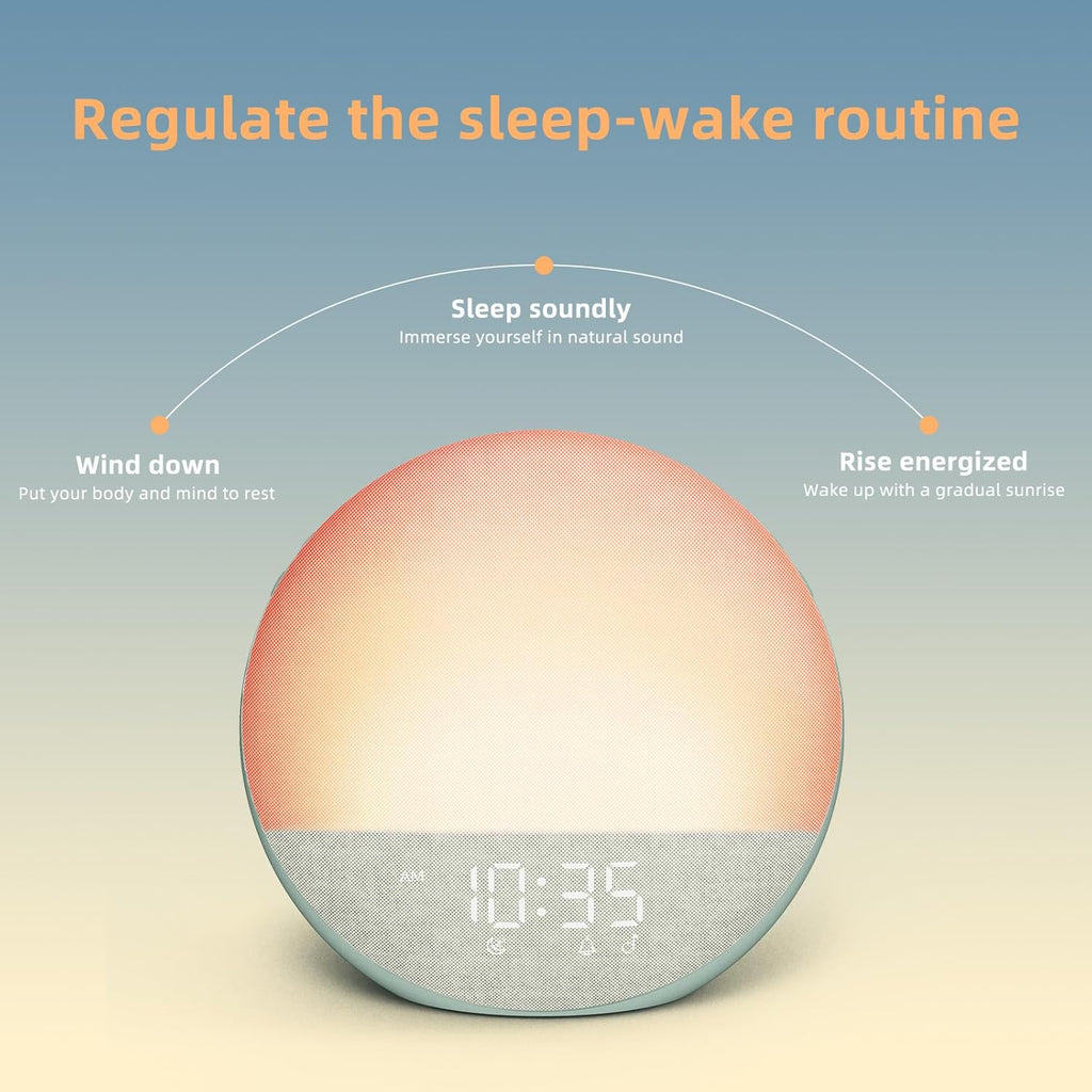 Sunrise Alarm Clock White Noise Machine: Natural Wake Up Light - Dimmable Clock with Bluetooth Speaker for Bedroom - 25 Sleep Sounds for Baby Adults Kids Sage Green