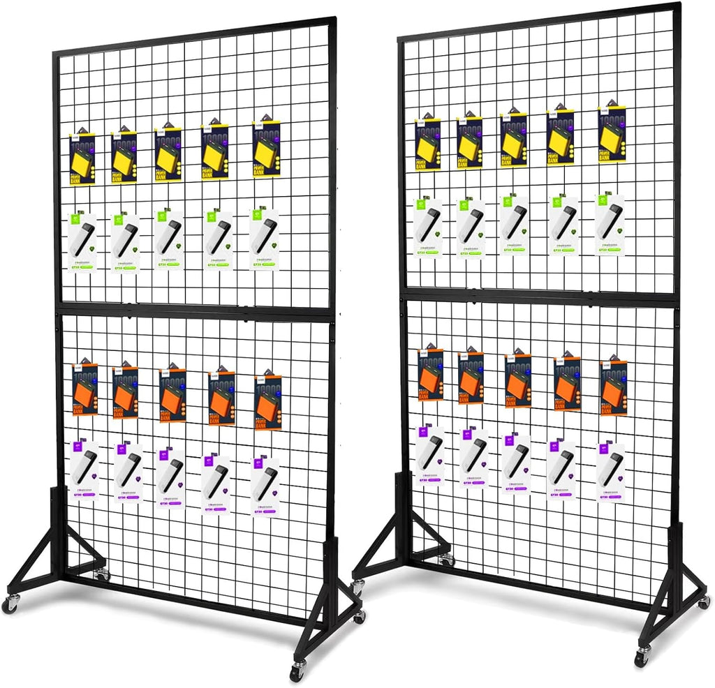 Eastern Tree 2 Packs 3'X 6' Two Gridwall Panels Display Stand with Sturdy T-Base, Black Wire Grid Wall Panels for Craft Show Display Rack, Art Display Stand, Extra More 20 Hooks