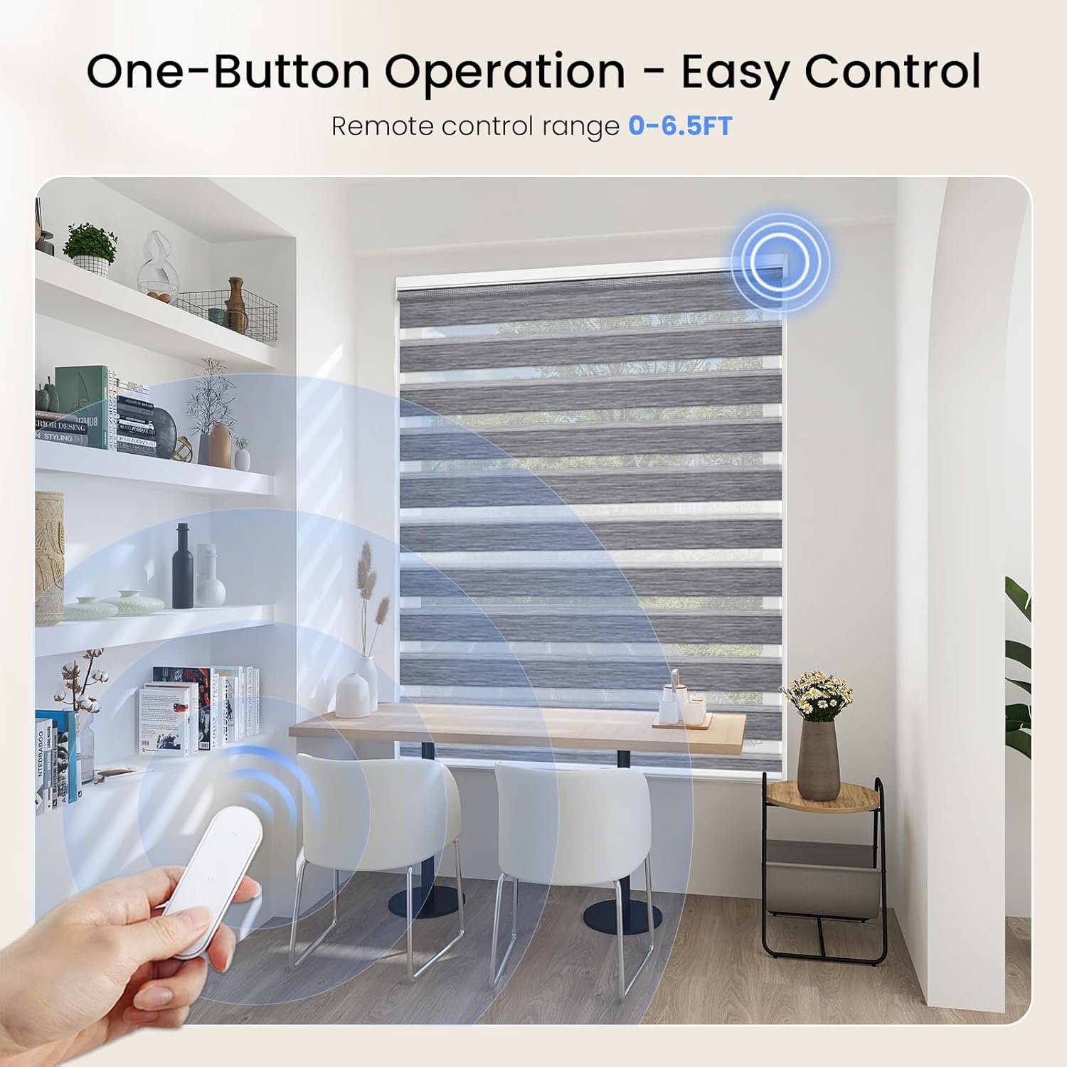 Grandekor Motorized Zebra Blinds with Remote Control,Smart Zebra Blinds for Windows,Electric Zebra Shades, Hemp Grey,29" W x 72" H