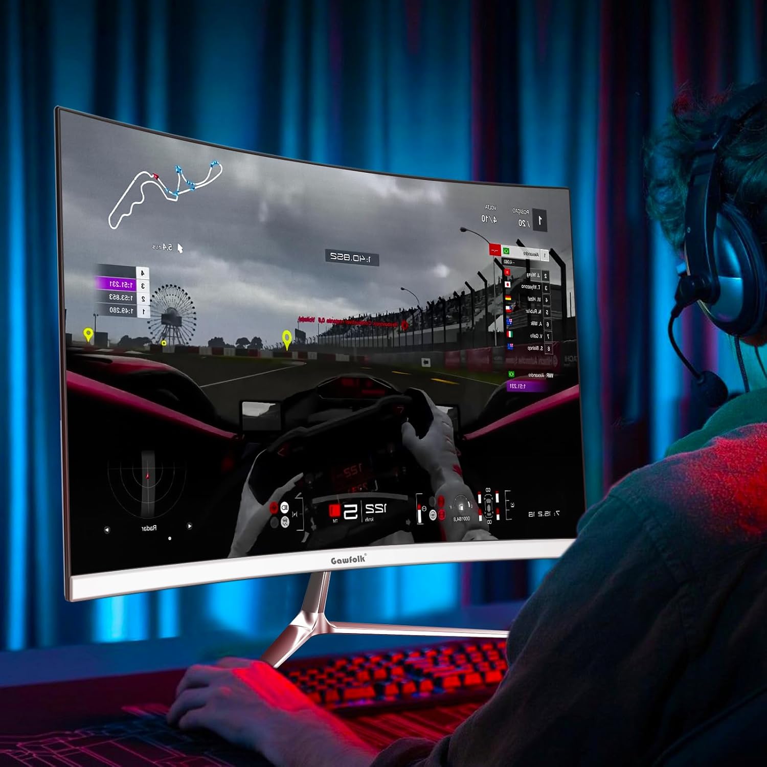 Gawfolk 24.5 Inch Gaming Curved Monitor Built-in Speakers, 3000R 120Hz White PC Screen Full HD 1080P, HDMI 2.0, VGA, Wall Mount Compatible 75 * 75mm