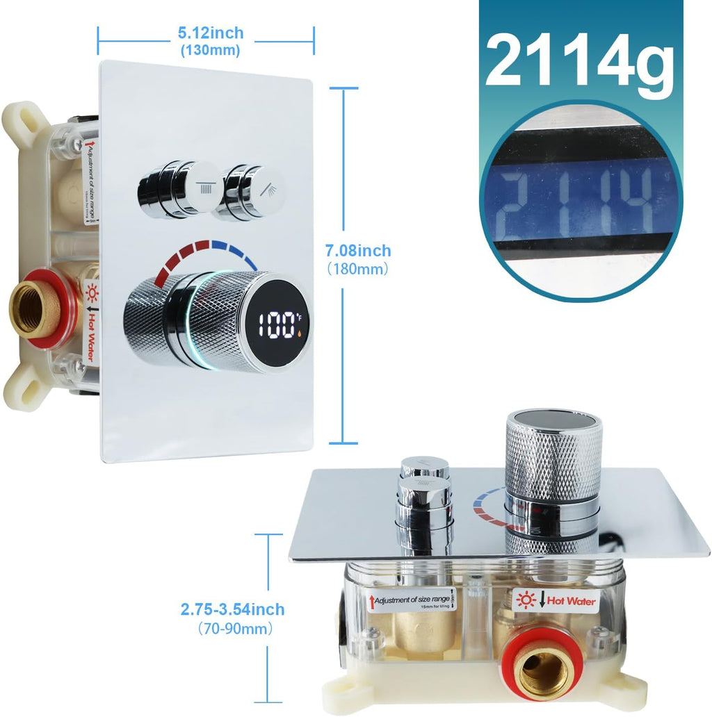 Digital Display Shower Valve Shower Valve 2 Way Shower Diverter Valve Shower Mixing Valve Can Use All the Time Matte Black