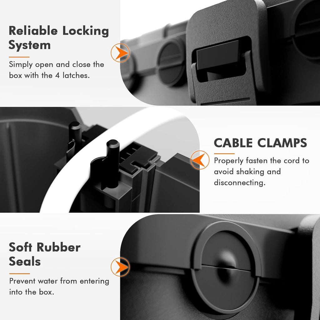 RESTMO 5-Piece Outdoor Waterproof Electrical Box Set – 12.5" x 8.5" x 5" Large & 7.1" x 2.3" x 2.3" Small, Weatherproof Boxes for Power Strip, Outlet, Plug, Socket, Timer, Holiday Light, Black