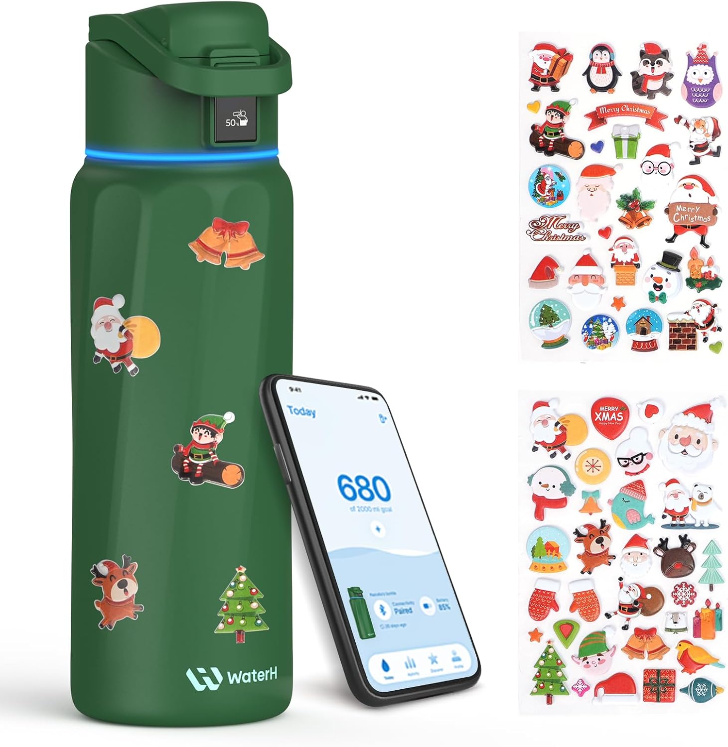 BOOST Smart Water Bottle with Reminder & Tracker, 32oz Vacuum Insulated Bottles Stainless Steel, BPA-Free, Wide Mouth, Ideal Gift for Men, Women, Christmas, New Year, Gym, Office, School
