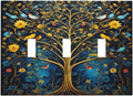 Gold Tree With Birds Flowers on Branches Light Switch Covers 3 Gang Triple Toggle Wall Plate Decorative Switchplate Electrical Faceplate for Farmhouse Living Decor
