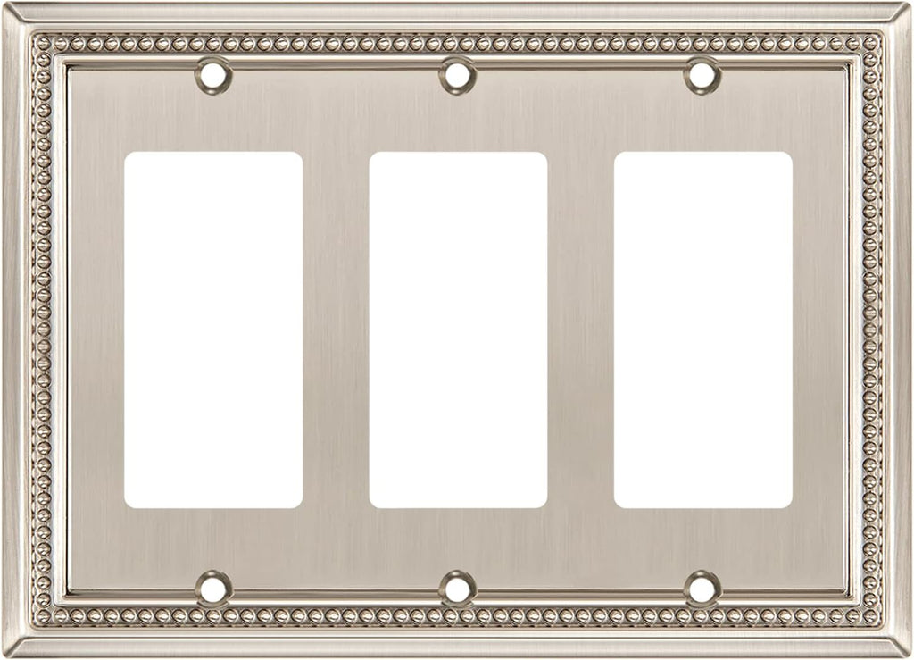Henne Bery Sunken Pearls Heavy Duty Decorative Wall Plate Switch Plate Outlet Cover (Triple Decorator, Satin Nickel)