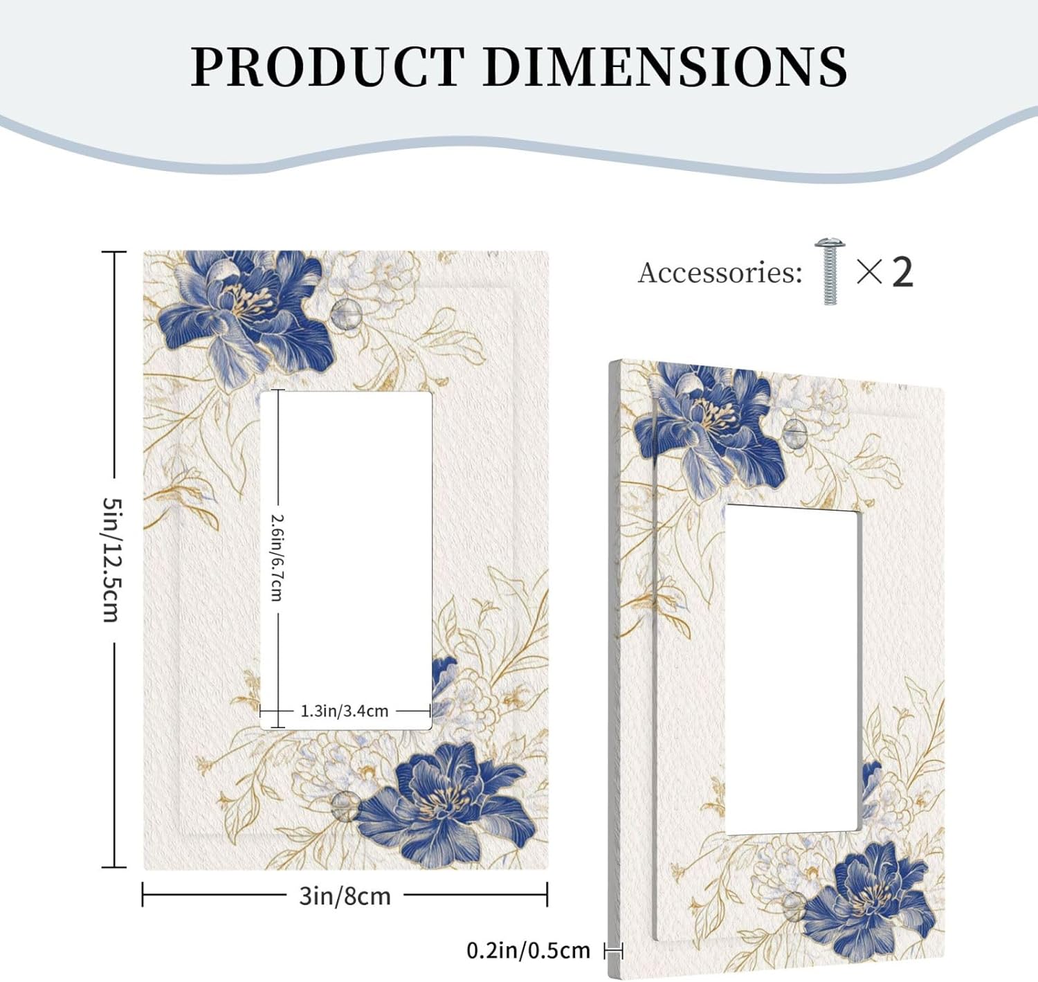 Decorative Outlet Covers Rustic Blue Flower Floral Gold Leaf 1 Gang Rocker Light Switch Cover Plate Single Wall Plates for Electrical Outlets Switch Plate Covers Faceplate for Home Decor