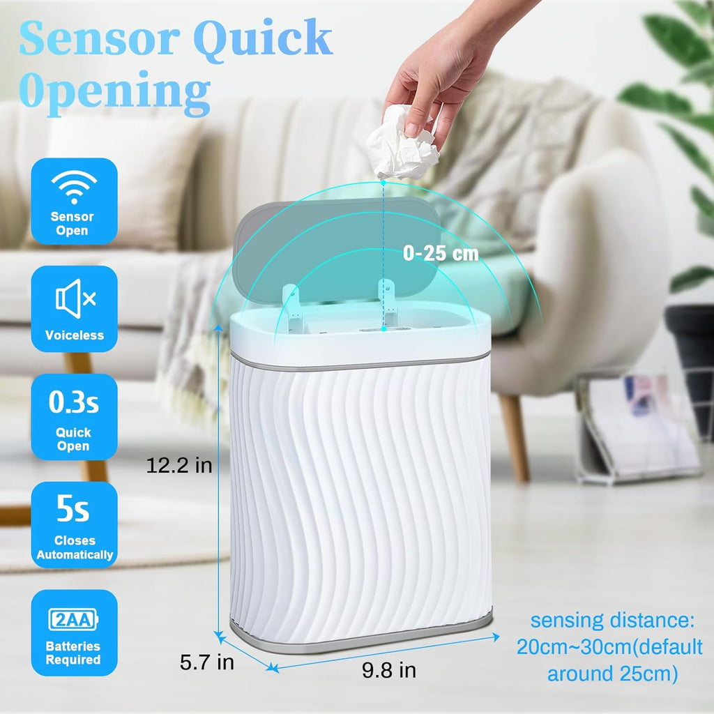 steo spce Automatic Motion Sensor Bathroom Small Trash Can with Lid, 2.6 Gallon Touchless Slim Garbage Can, Smart Waterproof Trash Bin for Bedroom, Restroom, Living Room, Office