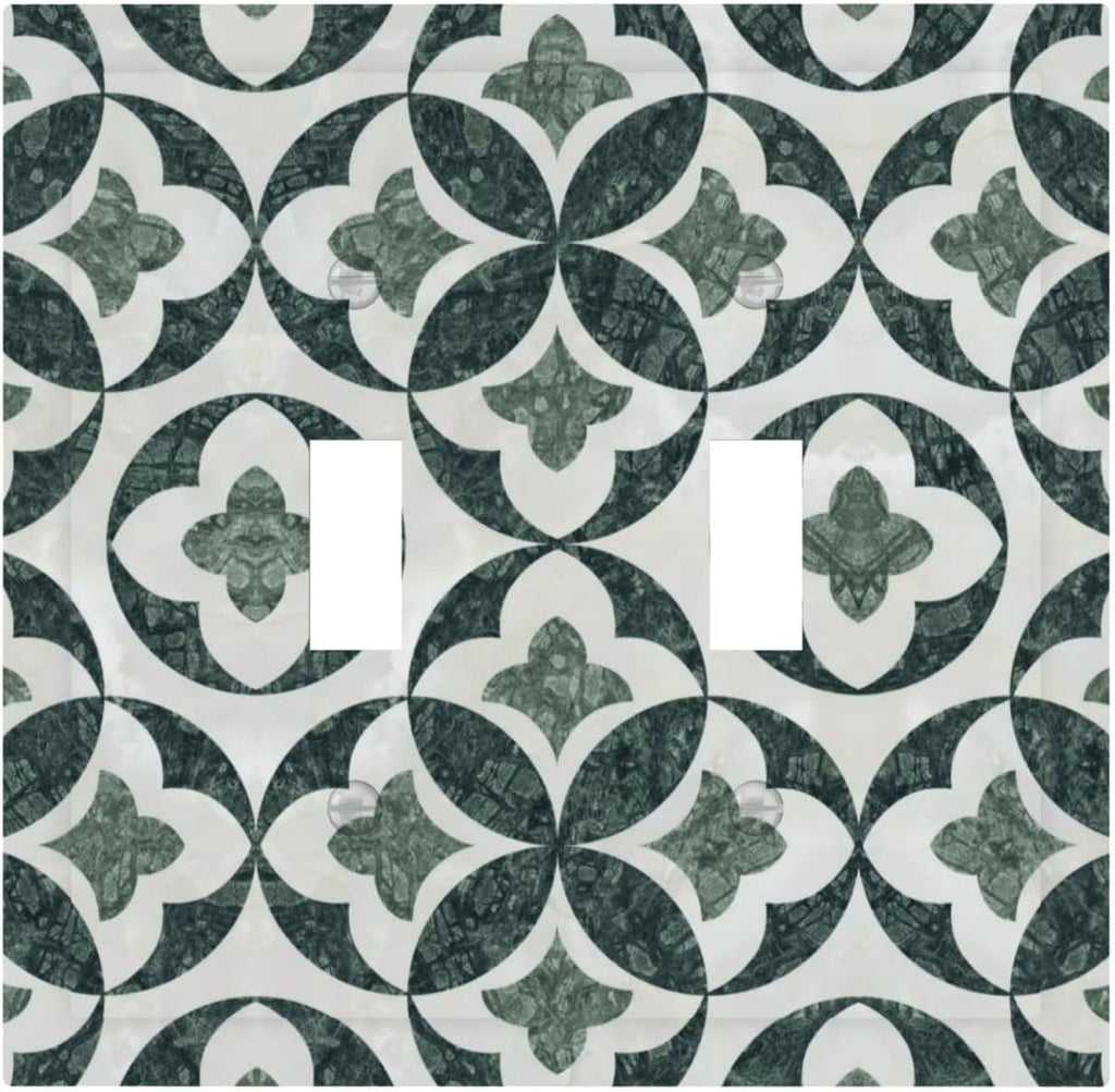 Green Luxury Modern Cubic Marble 2 Gang Double Toggle Decorative Light Switch Covers Electrical Faceplate Switch Plates for Bathroom Kitchen Home
