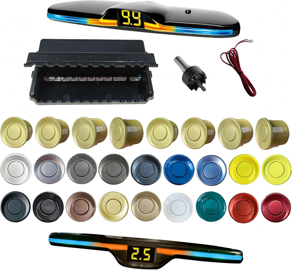 New Features Forward and Reverse Parking sensors, Option to Measure Distance in inches, bidirectional Display Option, and Customizable Digital Direction 18 Color Probes to Choose from(Gold)