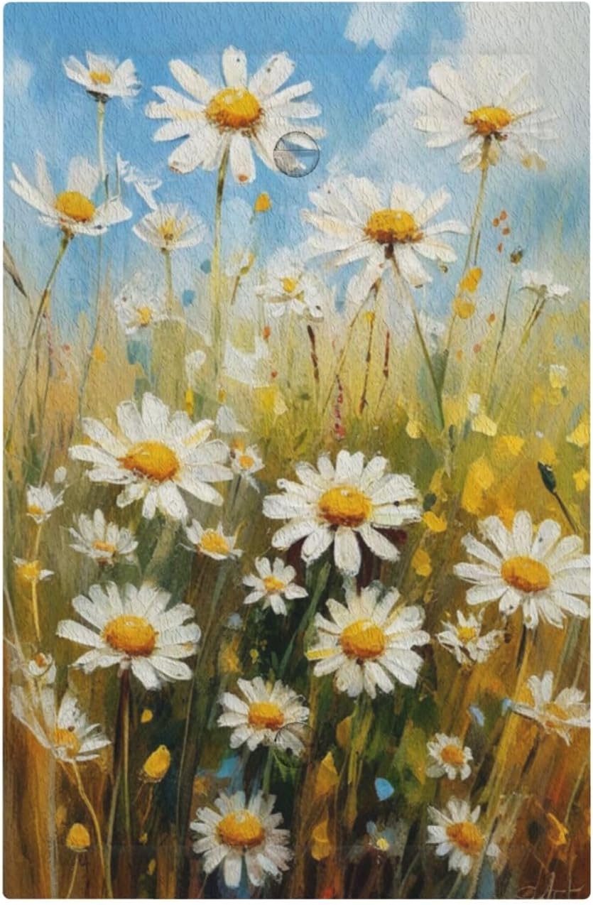 Decorative Light Switch Plate Covers White Daisy Flowers Floral Oil Painting 1 Gang No Device Single Blank Outlet Covers Wall Plate Light Switch Cover Plate for Bedroom Home Decor
