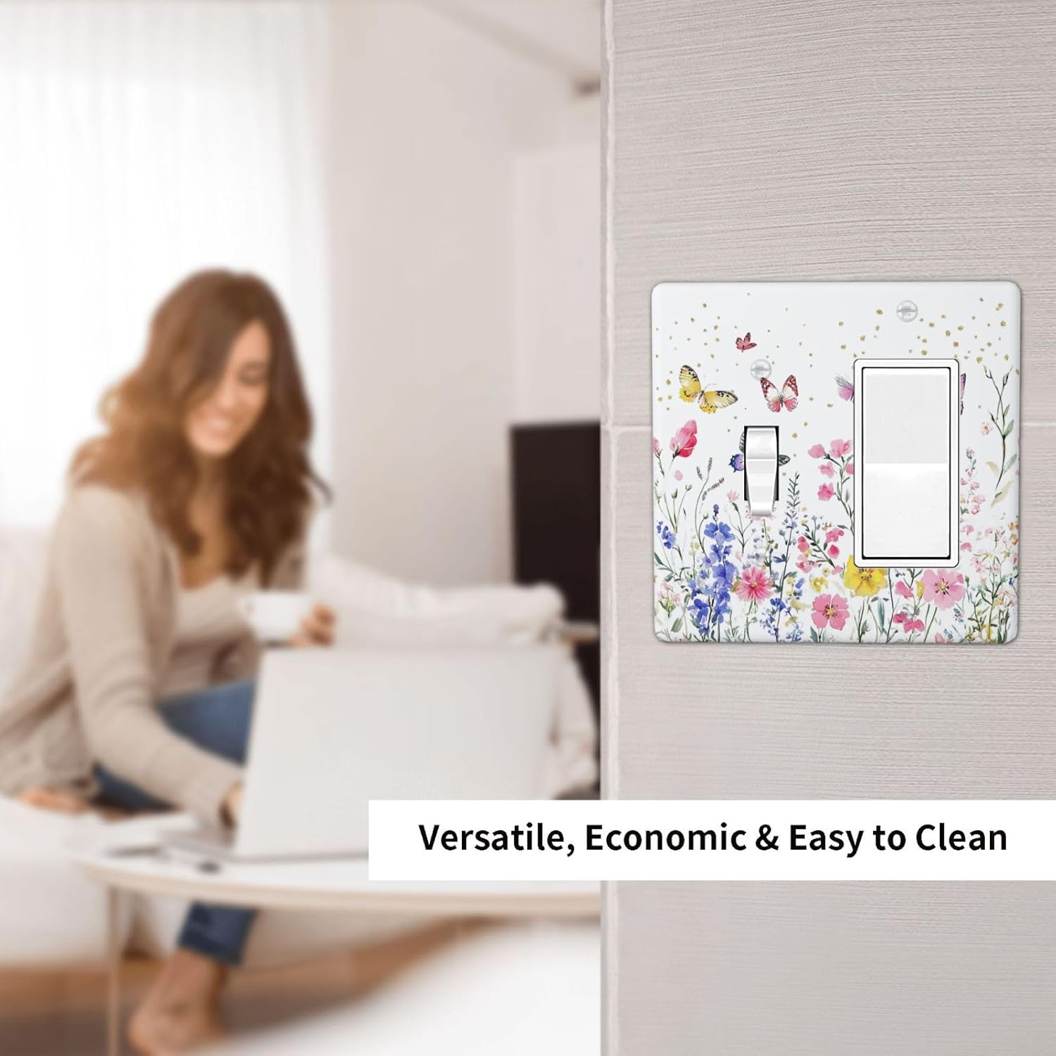 Outlet Covers Watercolor Floral Butterfly Colorful Wildflower 1 Toggle 1 Rocker Combination Decorative Wall Plate Electrical Switch Plates Light Switch Cover Plate For Bed Room Decor