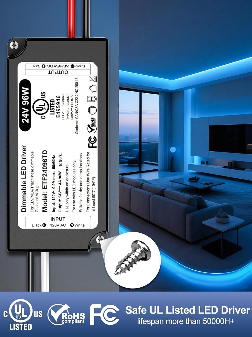 96W 24V Dimmable LED Driver UL Listed, DC 24V Triac ELV/MLV LED Dimmable Power Supply Compatible with Lutron & Leviton Switches 96 Watt LEDs Transformer 24 Volt Smooth Flicker Free Dimming