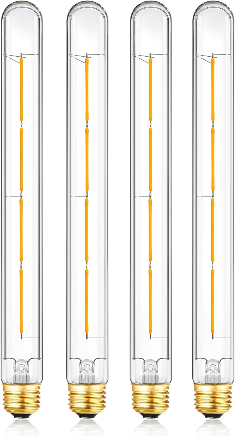 XININSUN T300 Led Bulb, 11.8 Inch Long Tubular Led Light Bulbs, 100Watt Equivalent, 1000lm, Dimmable, Clear Glass, E26 10W T10 LED Edison Tube Lamp Bulb,4 Pack. (6W=60W 2700K)