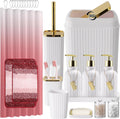32PCS Bathroom Set Bathroom Sets with Shower Curtain and Rugs Gold Bathroom Accessories,Shower Curtain Set,Bathroom Rug Set with Bathroom Trash Can
