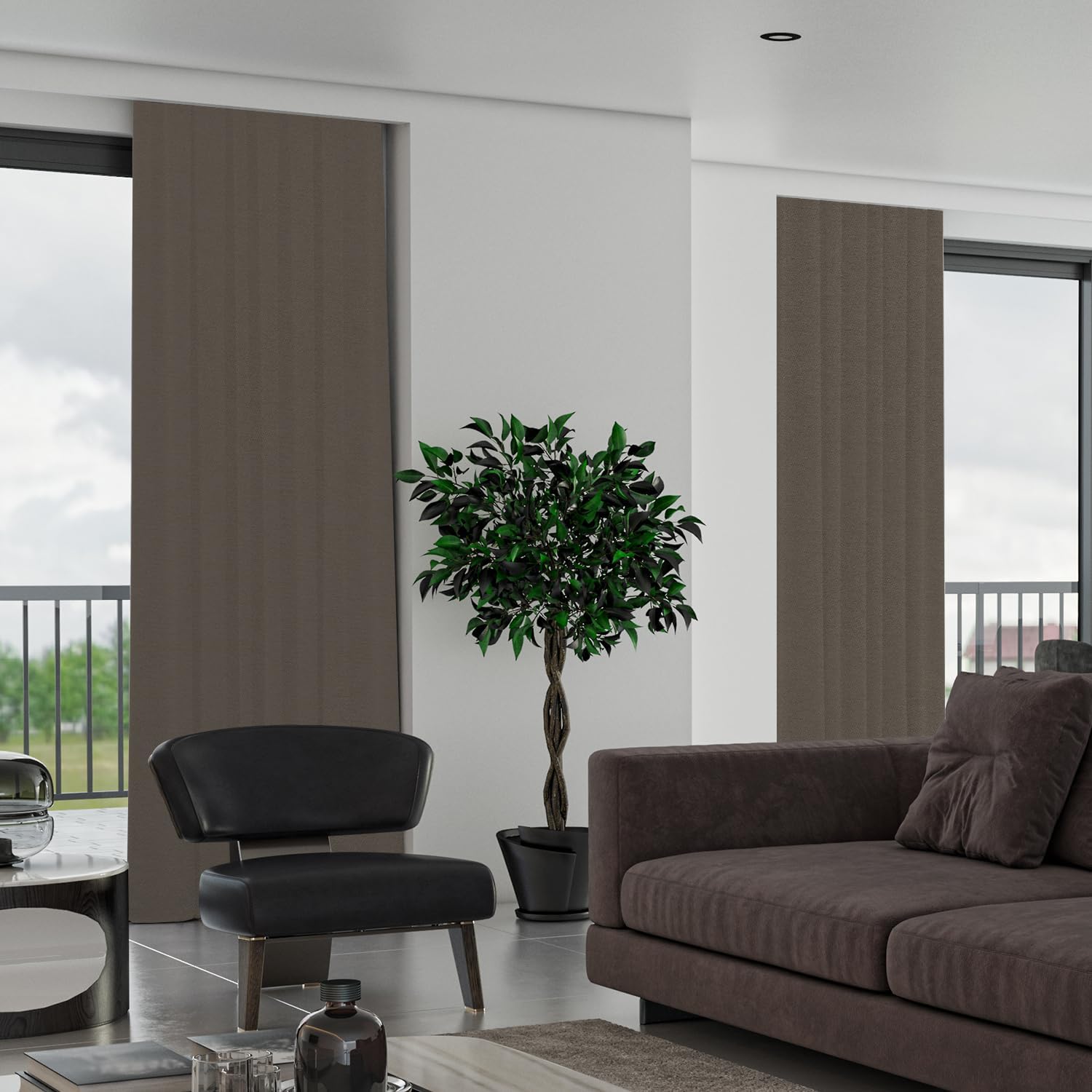 SmartWings Automatic Curtain Opener with Drapery, Motorized Vertical Blinds with Remote, Electric Closet Doors Sliding Panels Compatible with Alexa Google Homekit, 90% Blackout Coconut Brown