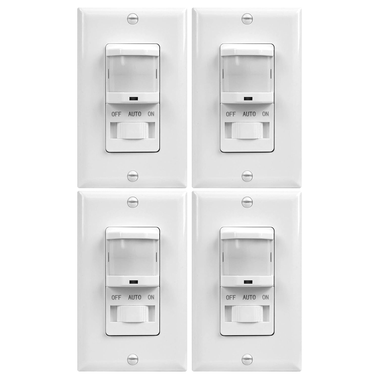 TOPGREENER in-Wall PIR Motion Sensor Light Switch, Motion Sensor Switch, Occupancy Sensor Switch, On/Off Override, 4A, 500W, Single Pole, 𝐍𝐞𝐞𝐝 𝐍𝐞𝐮𝐭𝐫𝐚𝐥 𝐖𝐢𝐫𝐞, TSOS5, White, 4 Pack