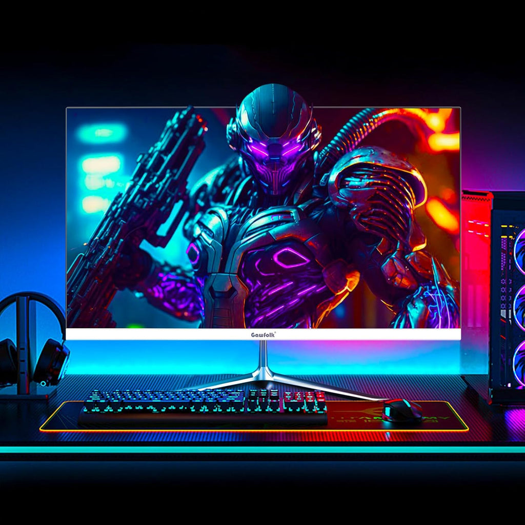 Gawfolk Gaming Monitor 24.5 Inch 200Hz Built-in Speakers, 180hz PC Monitor FHD 1080P Frameless Computer Monitors, VA,sRGB 100%, DisplayPort, HDMI, Eye Care, Wall Mount Compatible (White)