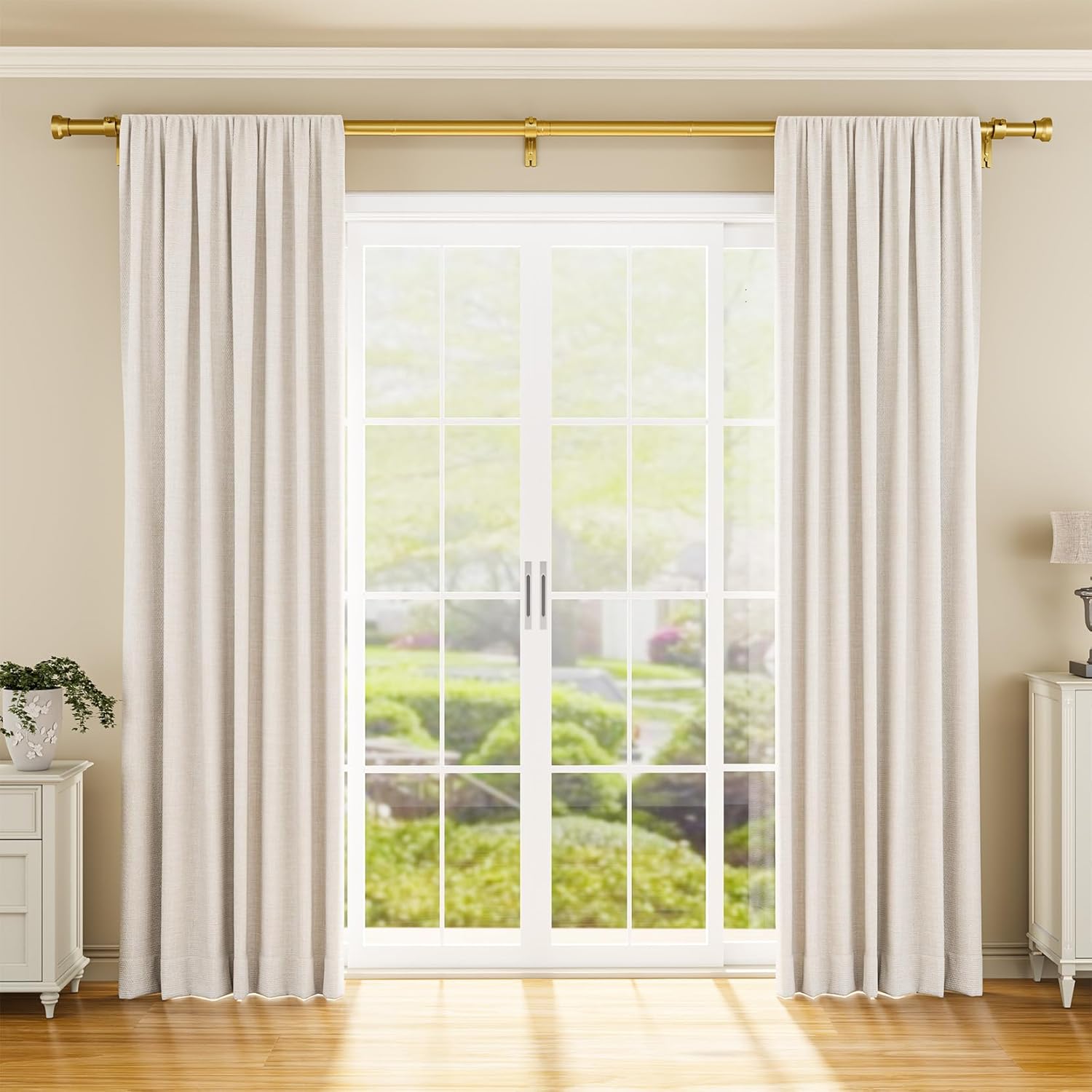 Curtain Rod 32-144 Inch, Heavy Duty 1 Inch Adjustable Curtain Rods for Windows, Gold Extra Long Window Treatment Rods, Modern Design, Easy Installation