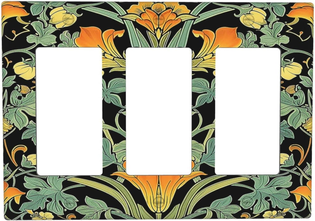 Light Switch Covers William Morris Vintage Floral Green Yellow 3 Gang Rocker Electrical GFCI Decorative Triple Outlet Wall Plate Cover Switchplate for Bedroom Home Decor