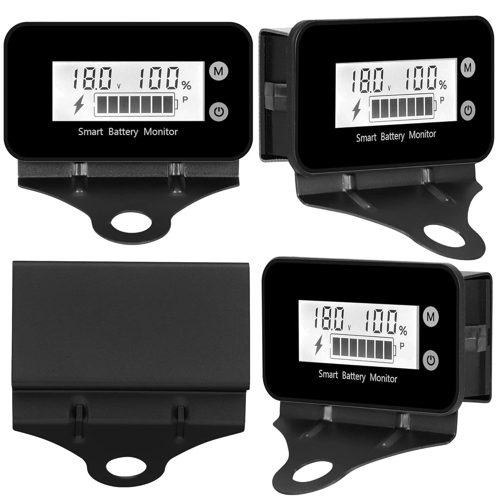 Waterproof Battery Monitor with Bracket 7-100V,Car Motorcycle Golf cart Meter Digital Battery Capacity Remaining Capacity Percentage Tester with Buzzer Alarm and Temperature (White)