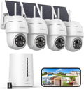 COOAU 4MP Cameras for Home Security, Solar Security Camera Wireless Outdoor System,4 Cam-Kit,360° Pan & Tilt,Color Night Vision,Motion Detection,No Monthly Fee,Siren Alarm,IP66,64GB Memory Card