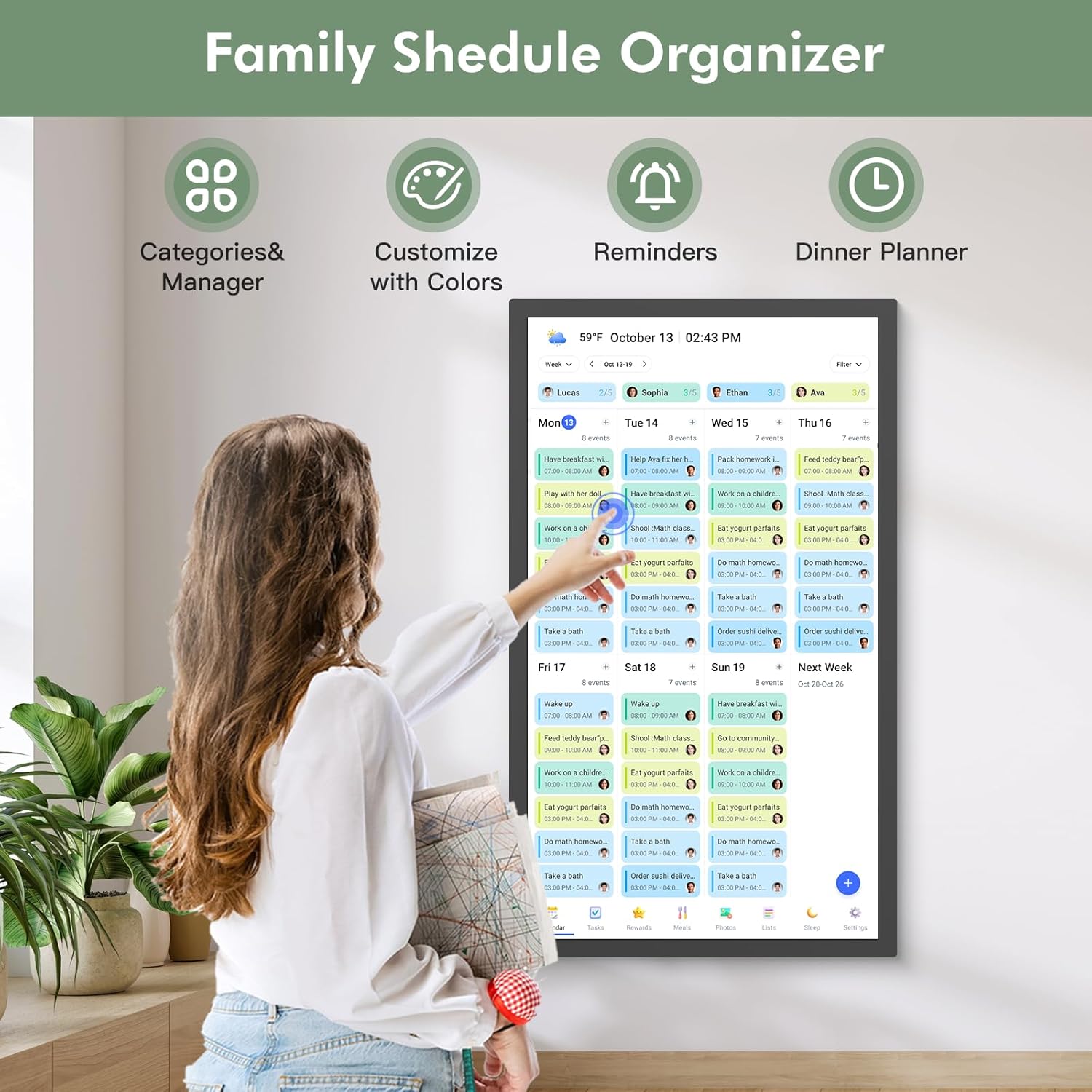 Digital Wall Calendar Chore-Chart-for-Business Planner - 27 inch Touchscreen Interactive Display Electronic Calendar for To Do List, Auto-Sync Calendars, Wall & Dask Mountable, Christmas Gifts for Mom