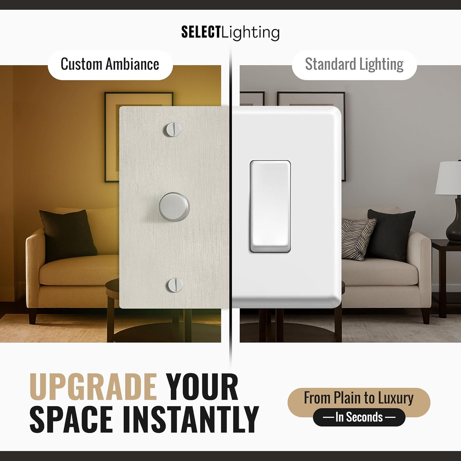 Select Vintage Brass Dimmer Light Switch, 1 Way Rotary Dimmer, 3 Gang TRIAC/Leading Edge Dimmable LED Light Switch, 15A 120V AC with Brass Knob, Faceplate & Dimming Module, UL Listed