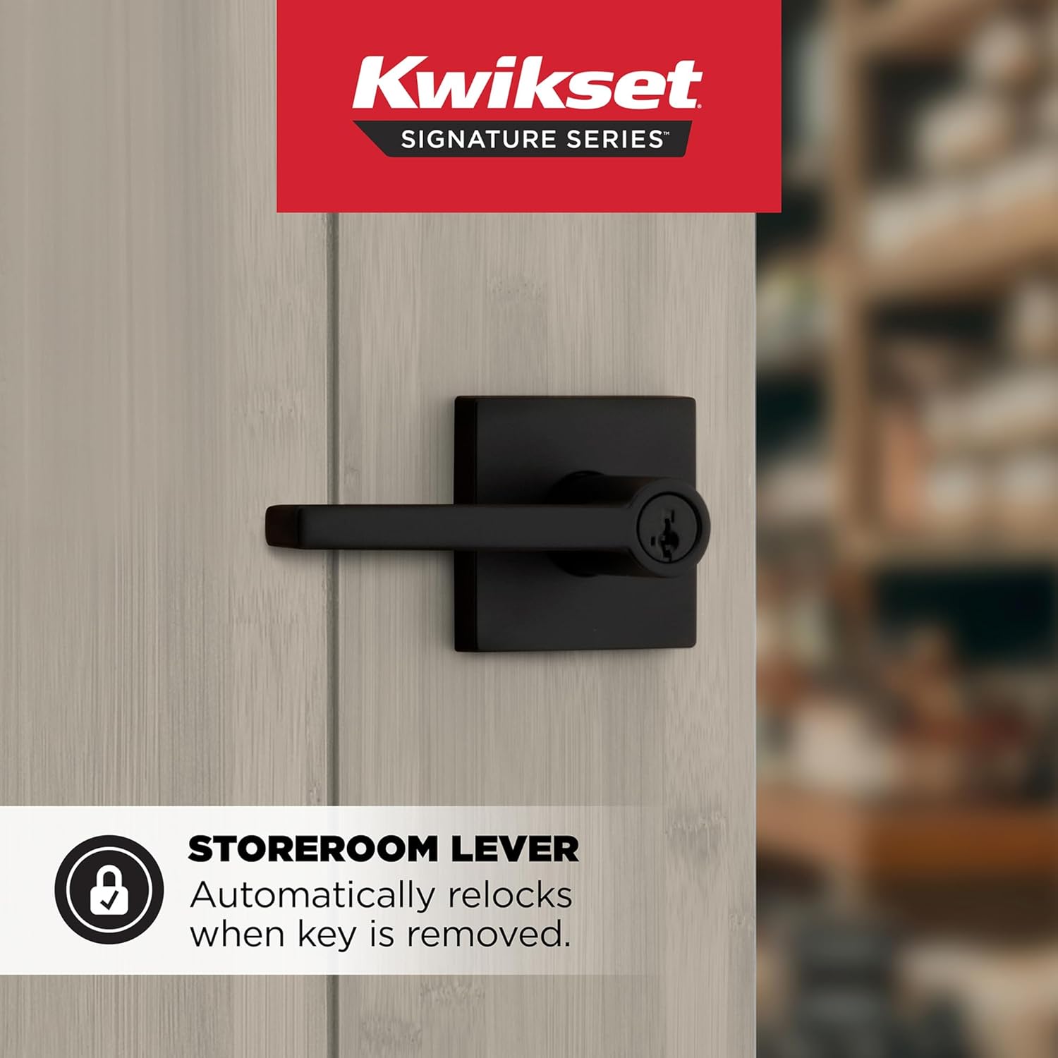 Kwikset Halifax Keyed Storeroom Entry Door Handle with Lock and Key, Secure Keyed Reversible Lever Exterior, Front Entrance and Bedrooms, Matte Black, Pick Resistant SMT Rekey Security and Microban