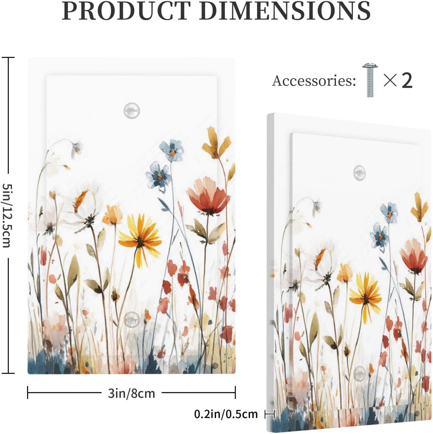 Watercolor Wildflower Colorful Floral Plant Light Switch Cover Plate 1 Gang No Device Blank Electrical Wall Plates Faceplate Decorative Switch Plate for Bed Room Living Room Decor