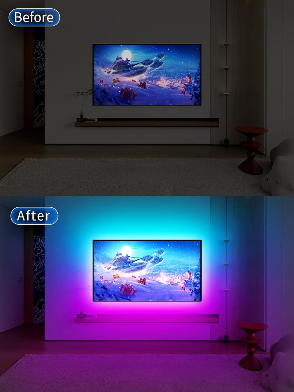 GIPOYENT Music Sync LED TV Backlight, RGB Color Changing Light Strip for 55-80 Inch TVs - Bluetooth Function, Home Theater (19.6ft)