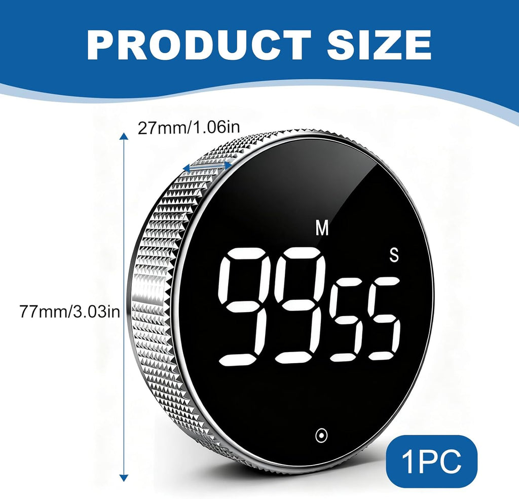 Digital Kitchen Timer, Magnetic Countdown Countup Visual Pomodoro Timer with Large LED Display, Cube Clock for Classroom Cooking Fitness Baking Studying Teaching, Easy for Kids and Seniors (Silver)