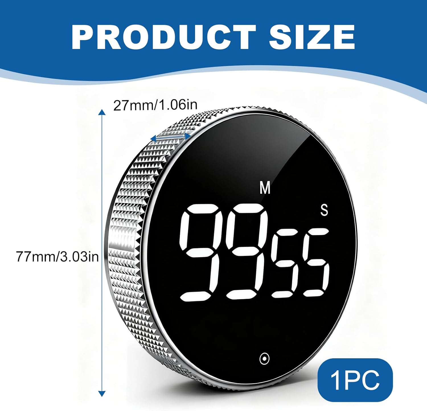 Digital Kitchen Timer, Magnetic Countdown Countup Visual Pomodoro Timer with Large LED Display, Cube Clock for Classroom Cooking Fitness Baking Studying Teaching, Easy for Kids and Seniors (Silver)