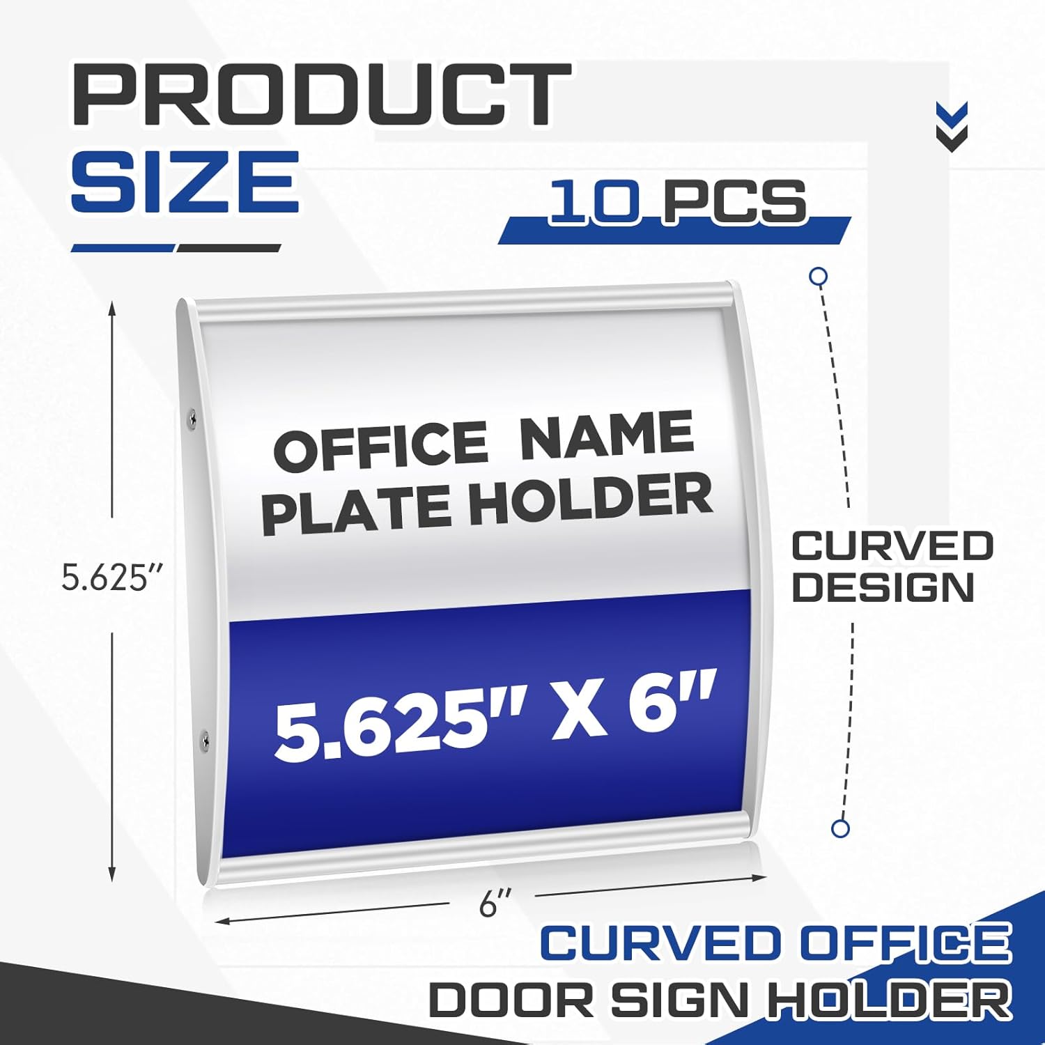 Set of 10 Curved Name Plate Holder for Doors 5.625" x 6" Wall Mount Office Business Door Sign Holder Aluminum Sign Frame with Adhesive Tape Plastic Film for Office Business Display, Silver