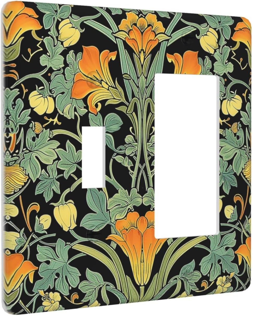 Outlet Covers William Morris Vintage Floral Green Yellow 1 Toggle 1 Rocker Combination Decorative Wall Plate Electrical Switch Plates Light Switch Cover Plate for Bedroom Home Decor